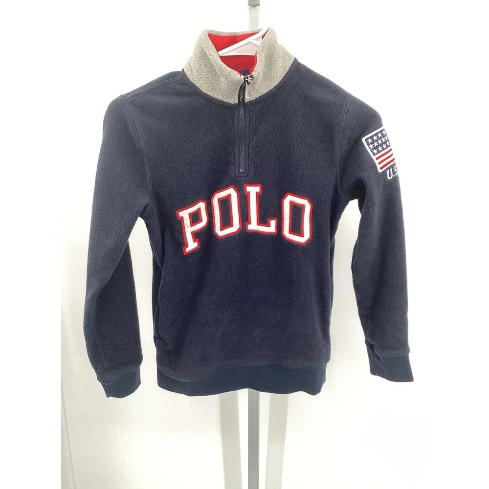 Boys Polo Ralph Lauren U.S.A.‎ Flag Large Print 1/4 Zip Pullover Medium (10-12)